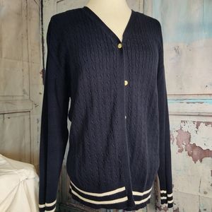 Tommy Hilfiger Navy Cable-Knit Cardigan Sweater